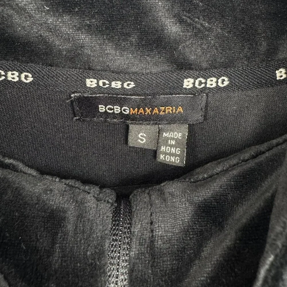 BCBG Y2K Max Azria Women’s Velour Zip Jacket S Black Gothic Embroidered Logo - Picture 2 of 6